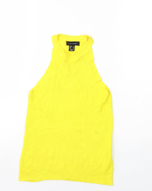 Front view of Atmosphere women’s yellow basic tank, size UK 12