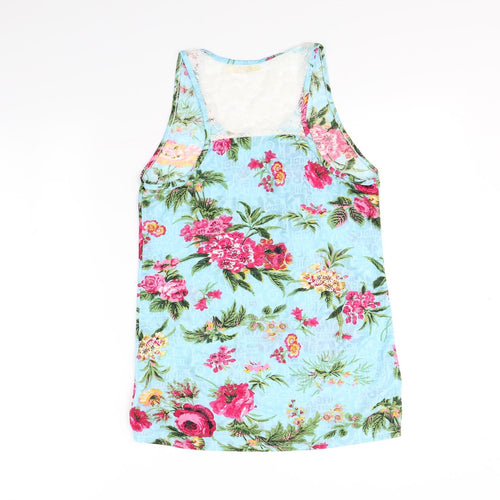 M&V Womens Blue Floral  Basic Tank Size S