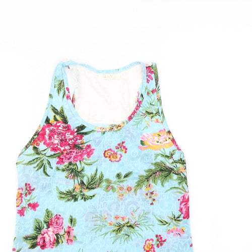 M&V Womens Blue Floral  Basic Tank Size S