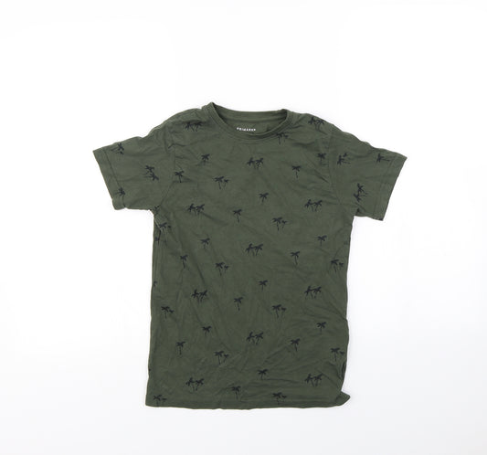 Front view of Primark boys’ green spotted basic t-shirt, size 8, years - palm tree