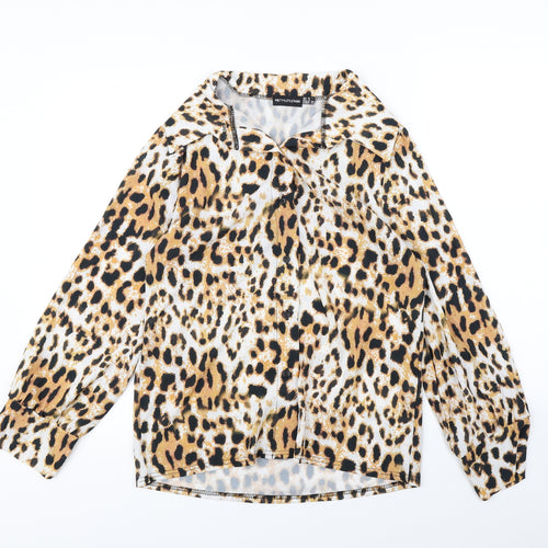 pretty little  Thing Womens Brown Animal Print  Basic Button-Up Size 8