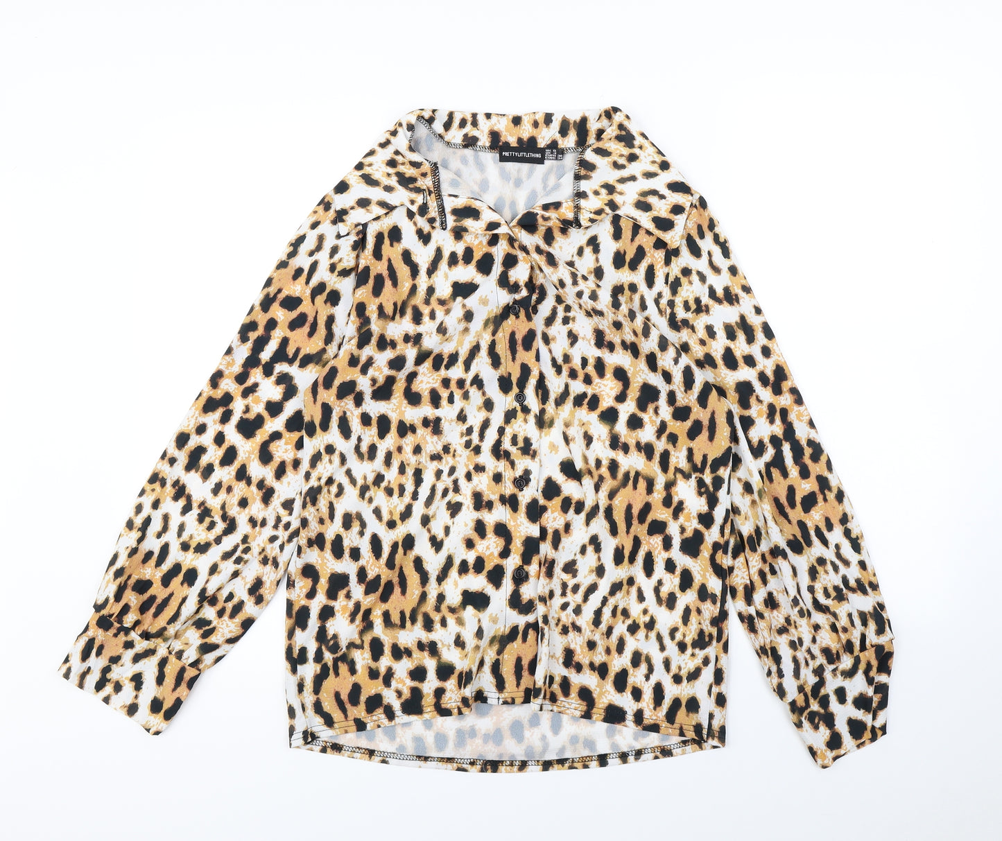 pretty little  Thing Womens Brown Animal Print  Basic Button-Up Size 8