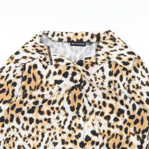 pretty little  Thing Womens Brown Animal Print  Basic Button-Up Size 8