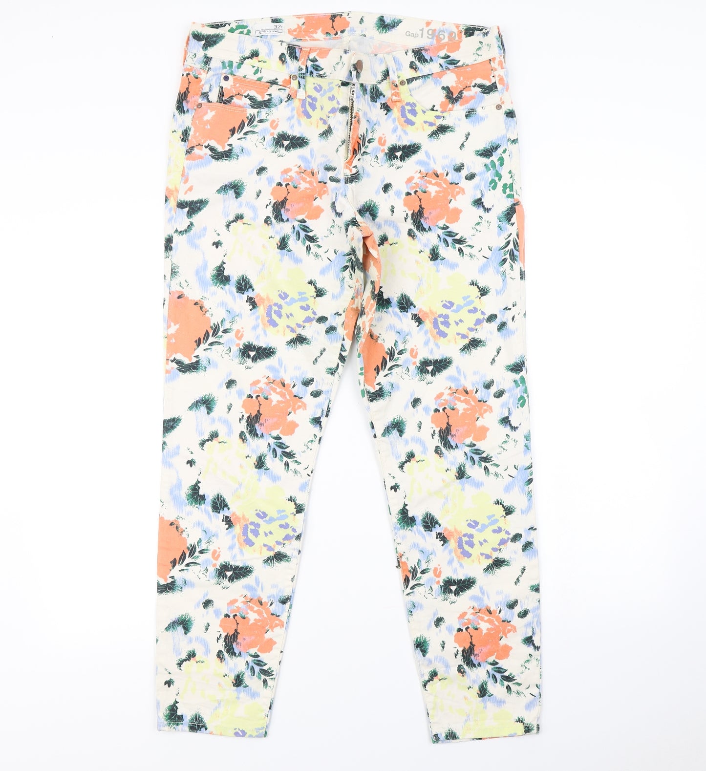 Gap Womens White Floral  Straight Jeans Size 32 in L30 in