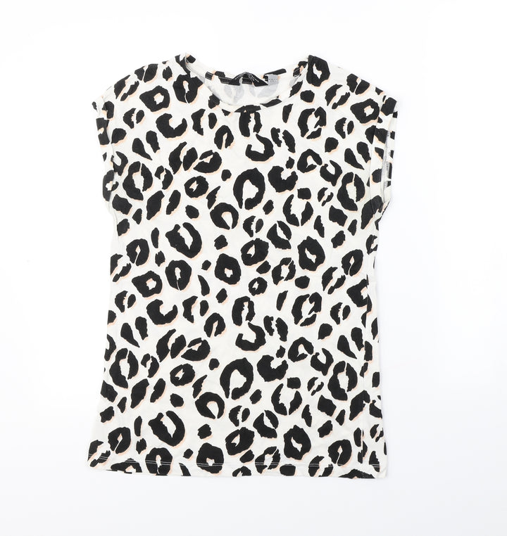 Dorothy Perkins Womens White Animal Print Basic T-Shirt Size 10