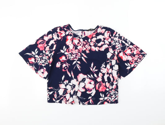 Front view of New Look women’s blue floral camisole blouse, size UK 10