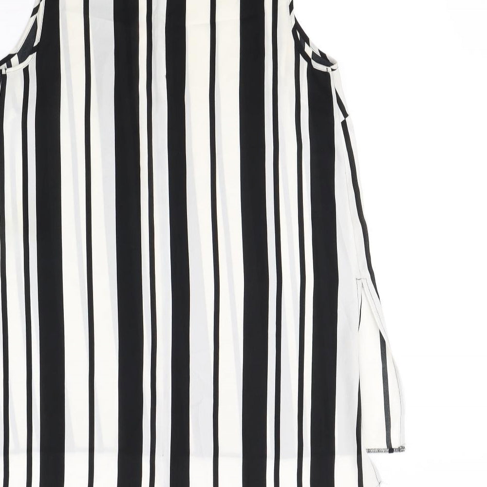 Papaya Womens Black Striped  Basic T-Shirt Size 10