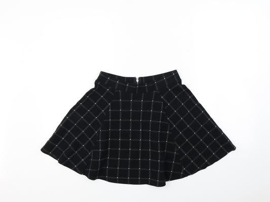 Front view of Divided women’s black plaid flare skirt, size S