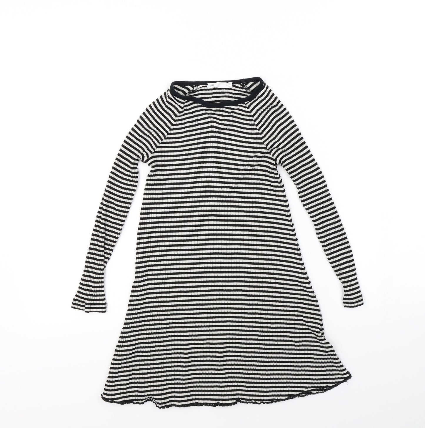 m&S Girls Black Striped  Jumper Dress  Size 7 Years