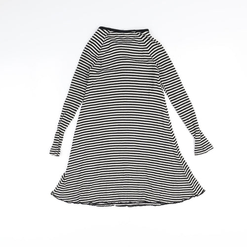 m&S Girls Black Striped  Jumper Dress  Size 7 Years
