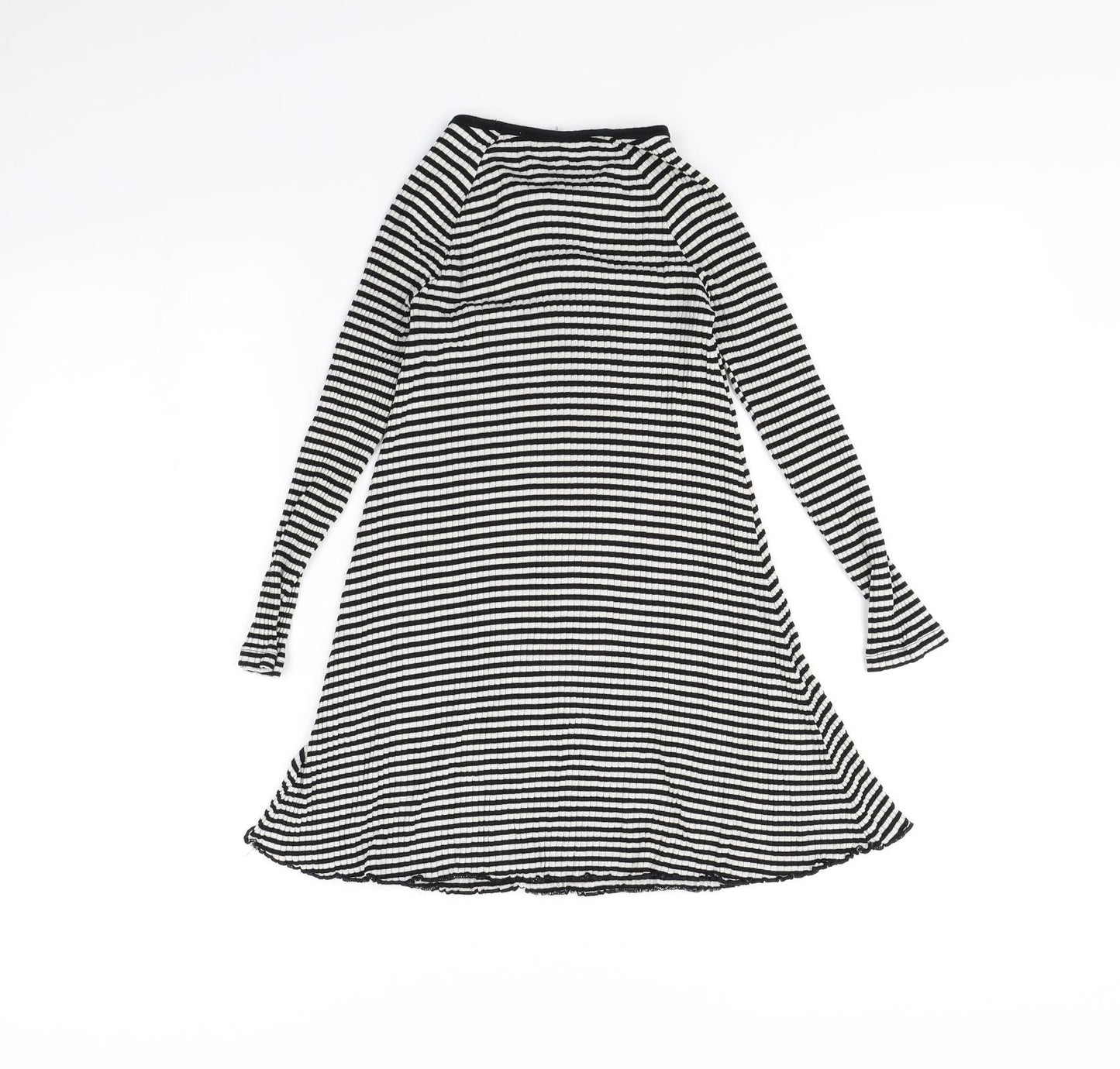 m&S Girls Black Striped  Jumper Dress  Size 7 Years