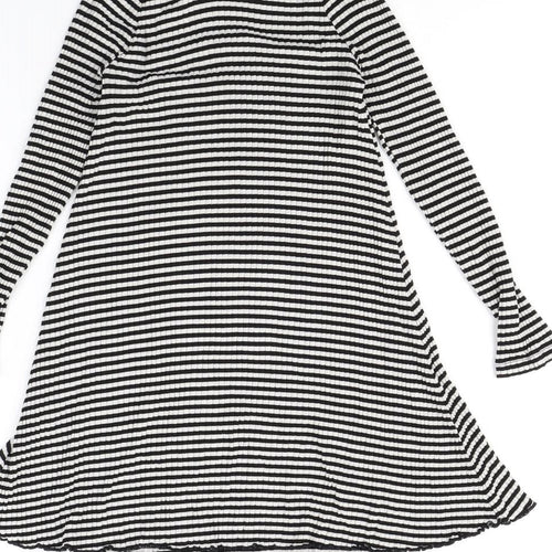 m&S Girls Black Striped  Jumper Dress  Size 7 Years