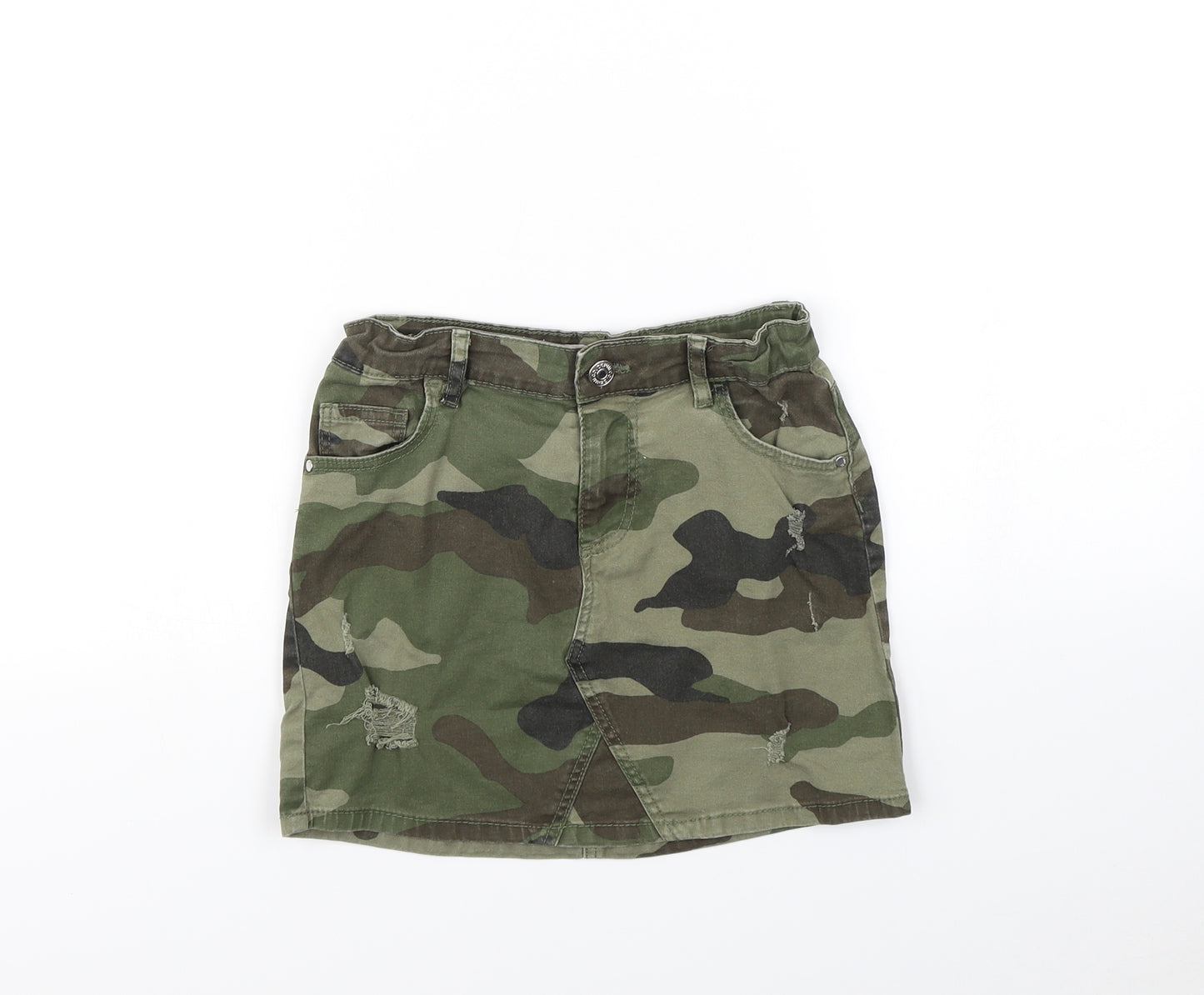Denim & Co. Girls Green Camouflage  Mini Skirt Size 8 Years
