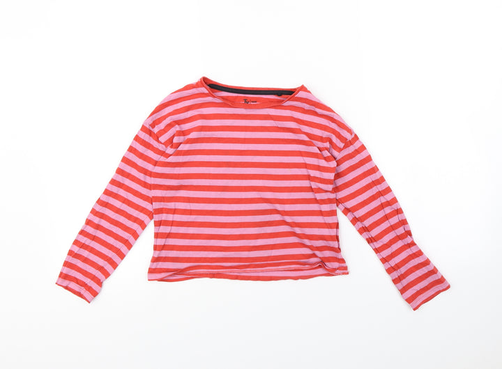 TU Girls Orange Striped Basic T-Shirt Size 9 Years