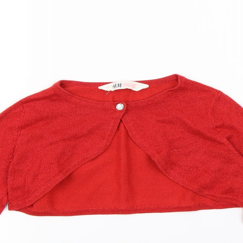 H&M Girls Red   Cardigan Jumper Size 7 Years