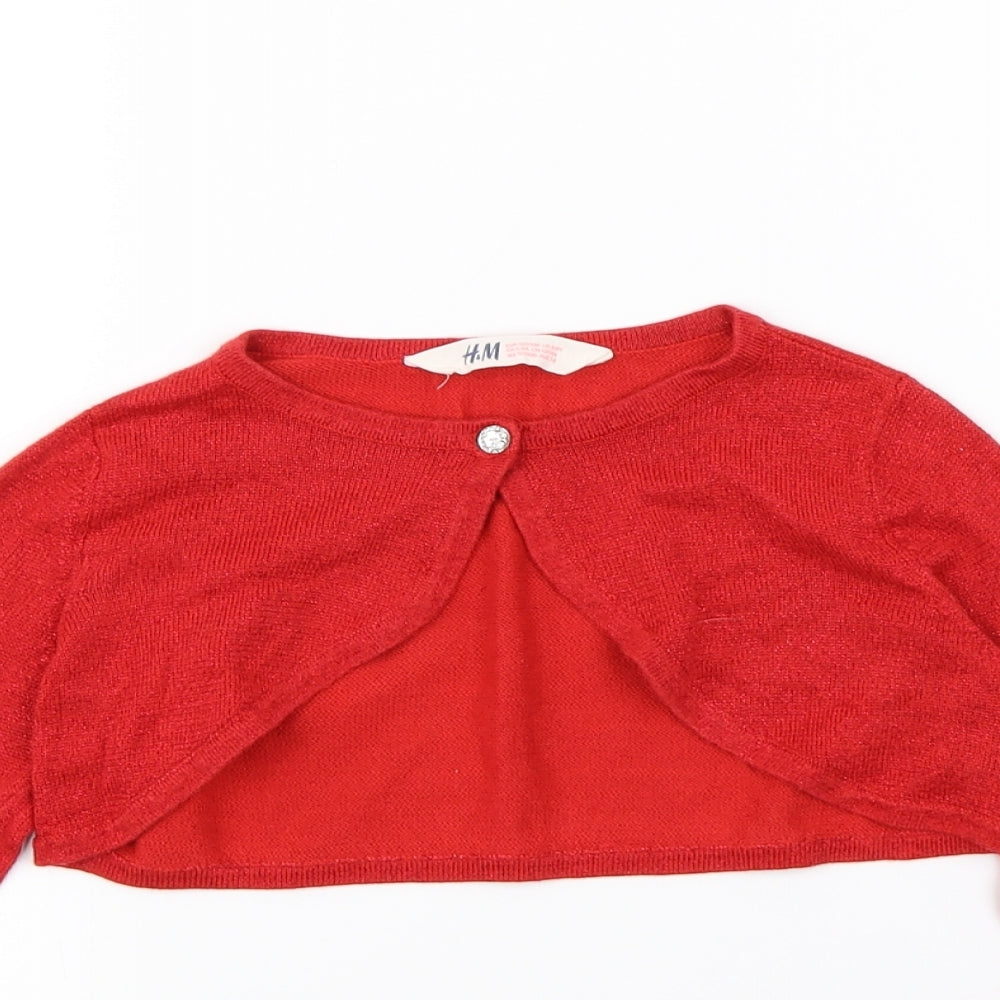H&M Girls Red   Cardigan Jumper Size 7 Years