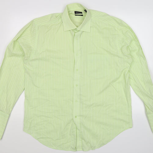 Piscador Mens Green Striped   Dress Shirt Size 16.5