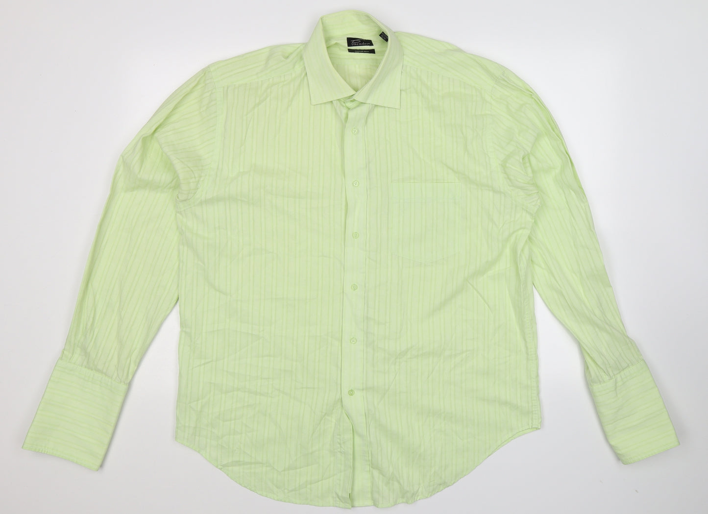 Piscador Mens Green Striped   Dress Shirt Size 16.5