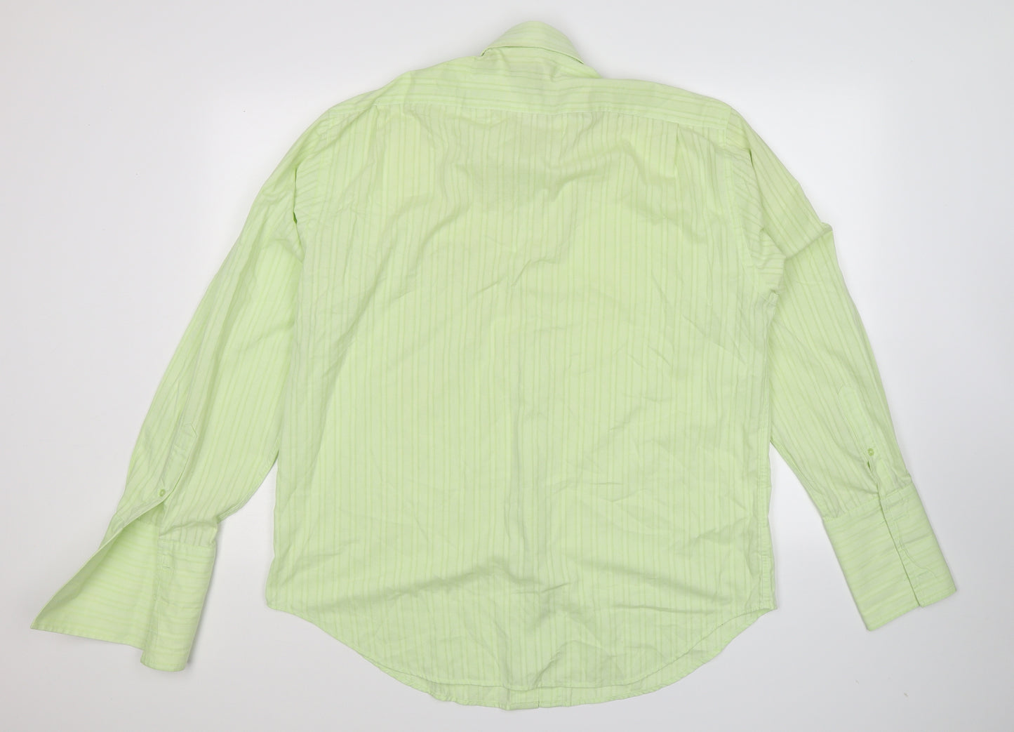 Piscador Mens Green Striped   Dress Shirt Size 16.5