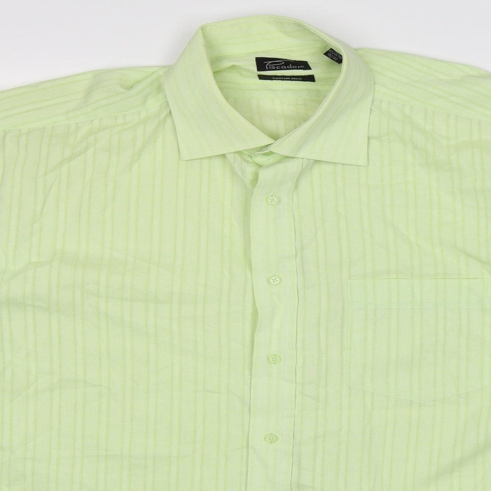Piscador Mens Green Striped   Dress Shirt Size 16.5