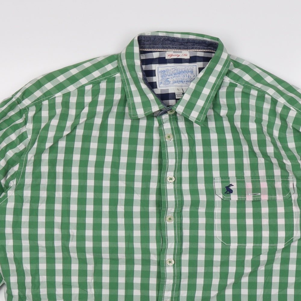 Joules Mens Green Check   Button-Up Size L
