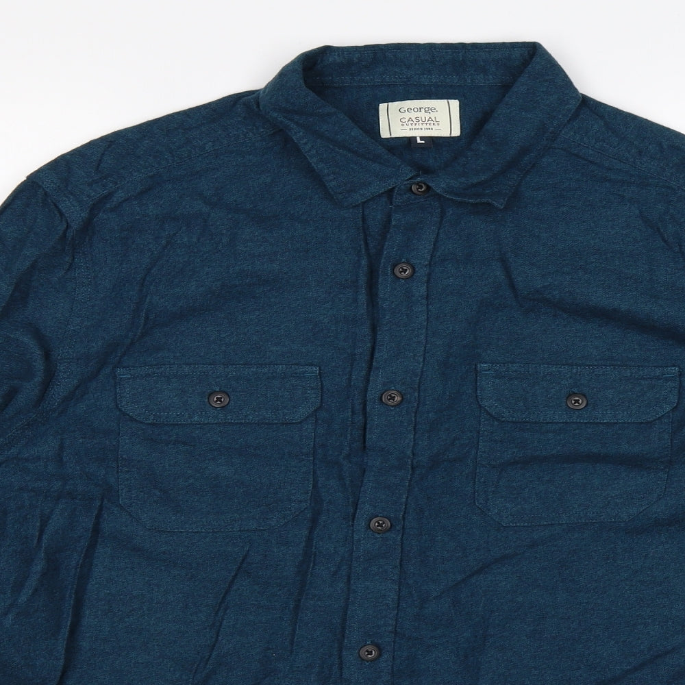 George Mens Blue    Button-Up Size L