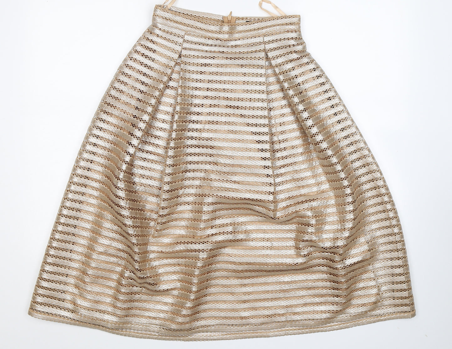 Boohoo Womens Gold Striped  Flare Skirt Size 6