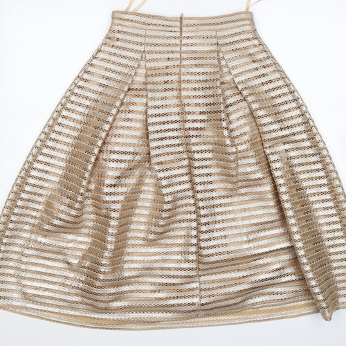 Boohoo Womens Gold Striped  Flare Skirt Size 6