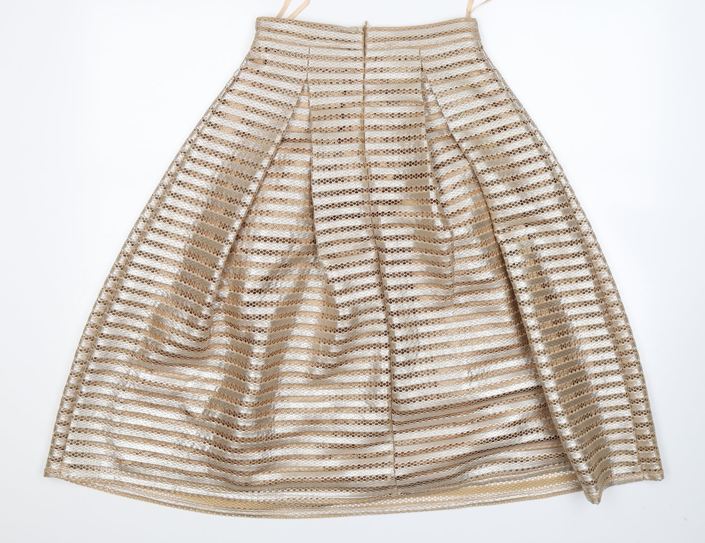 Boohoo Womens Gold Striped  Flare Skirt Size 6