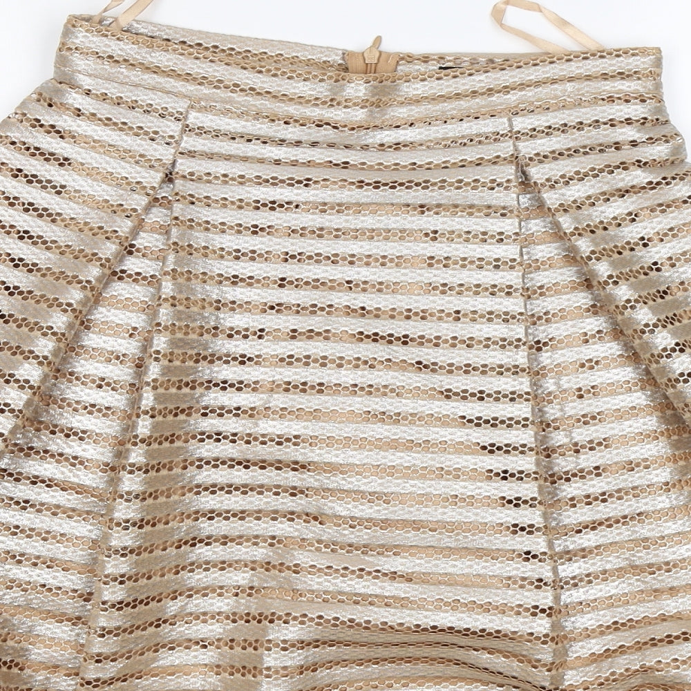 Boohoo Womens Gold Striped  Flare Skirt Size 6