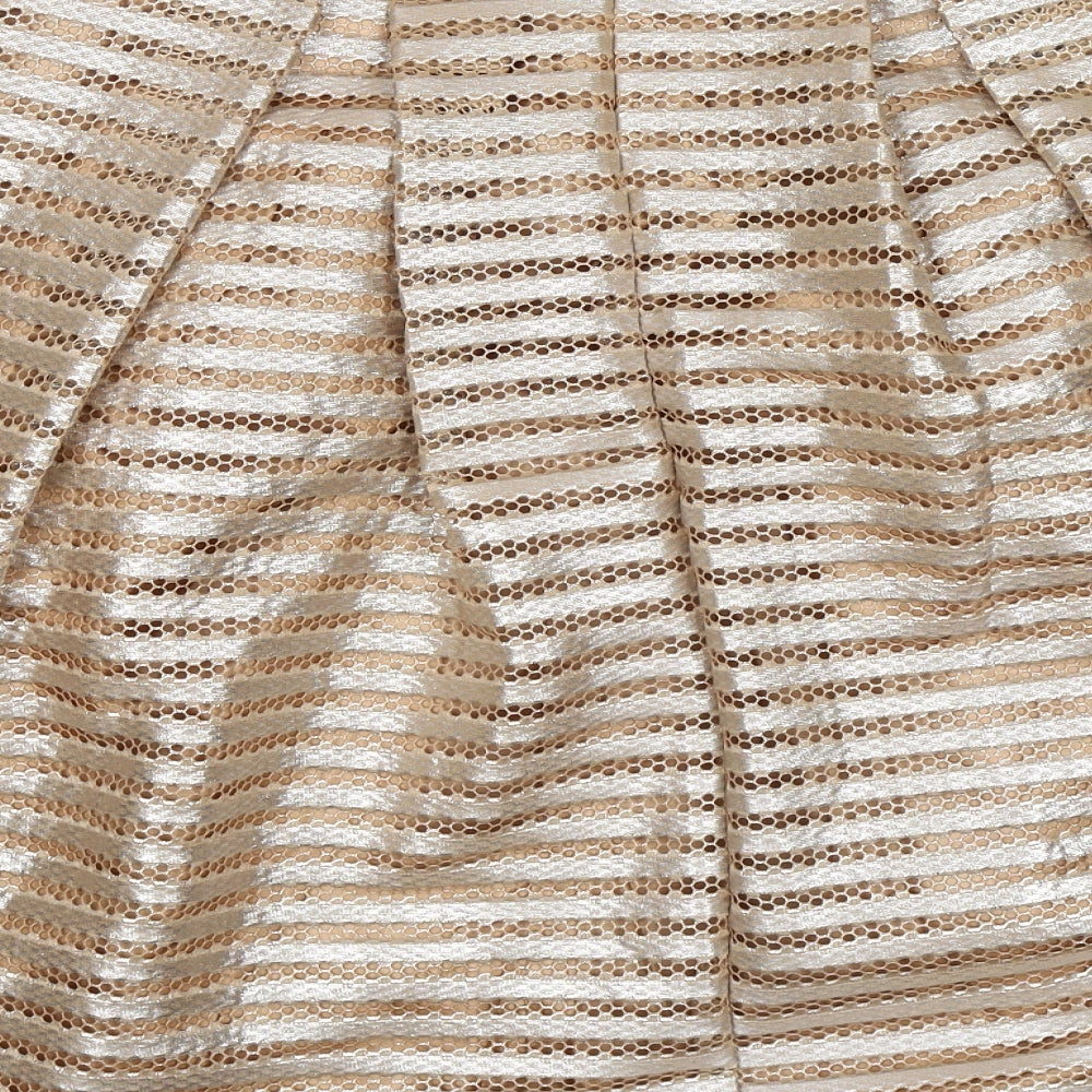 Boohoo Womens Gold Striped  Flare Skirt Size 6