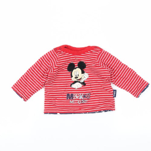 Disney Baby Red Striped  Pullover Jumper Size 3-6 Months  - mickey mouse sweatshirt