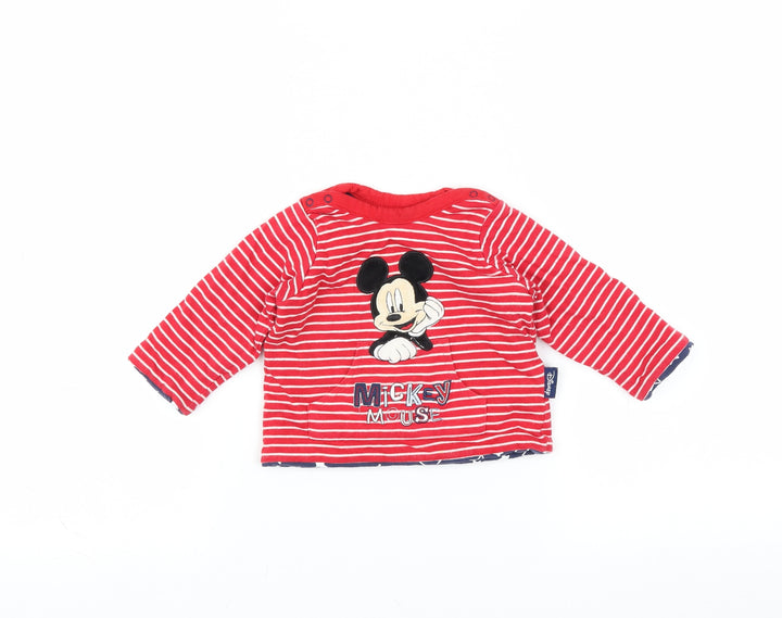Disney Baby Red Striped  Pullover Jumper Size 3-6 Months  - mickey mouse sweatshirt