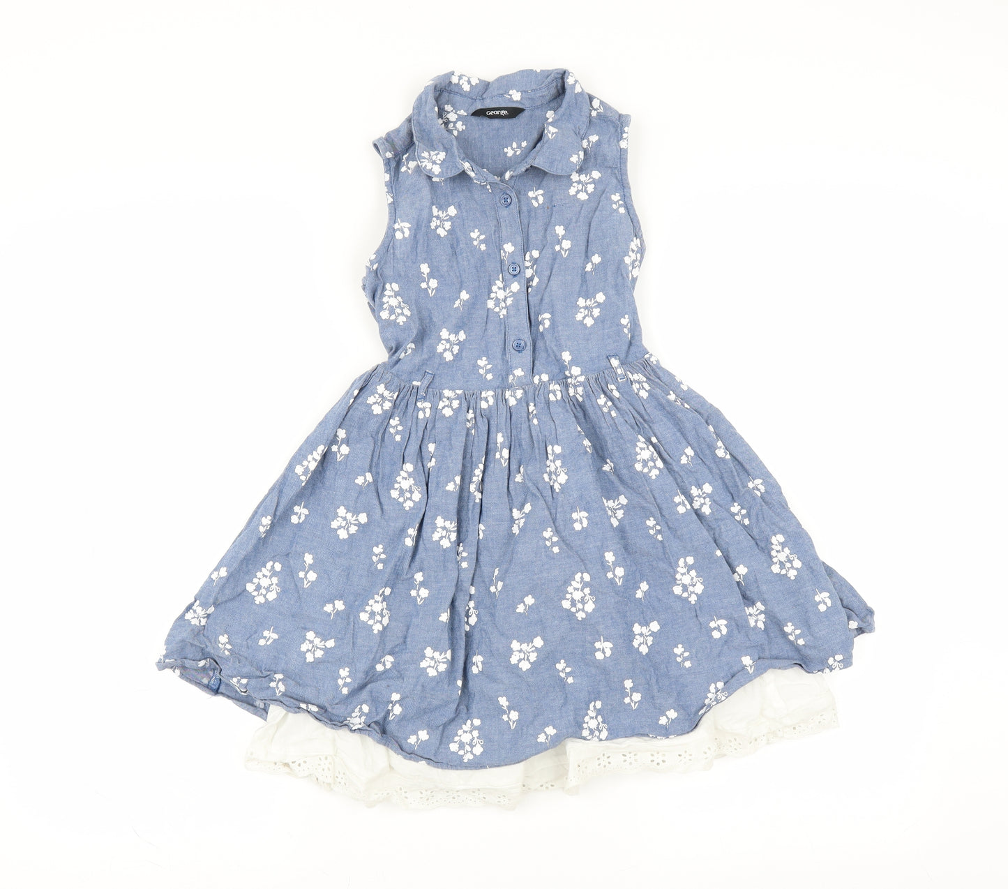 George Girls Blue Floral  Fit & Flare  Size 8-9 Years  - under skirt detail