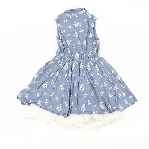 George Girls Blue Floral  Fit & Flare  Size 8-9 Years  - under skirt detail