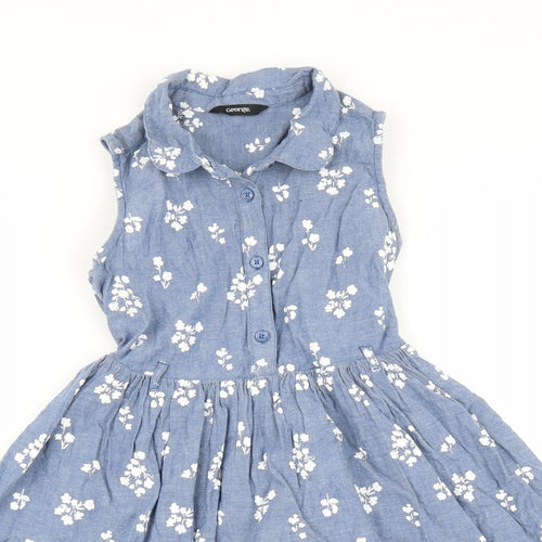 George Girls Blue Floral  Fit & Flare  Size 8-9 Years  - under skirt detail