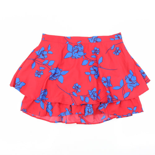 Boohoo Womens Red Floral  A-Line Skirt Size 14