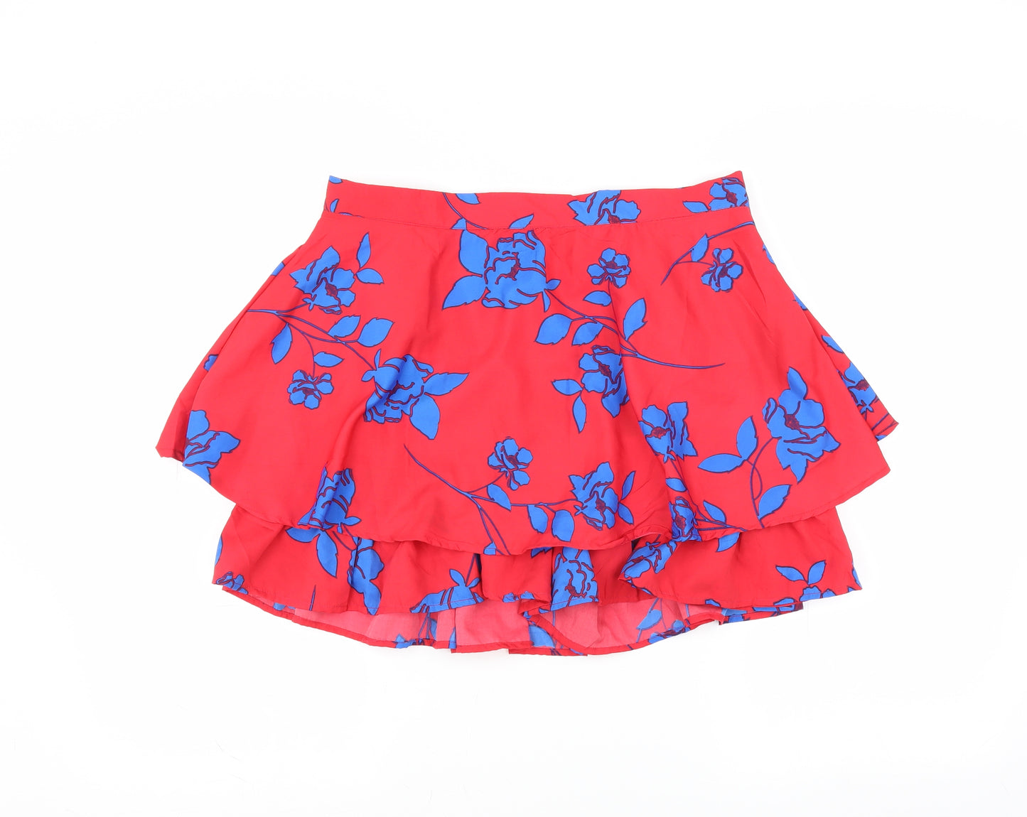 Boohoo Womens Red Floral  A-Line Skirt Size 14