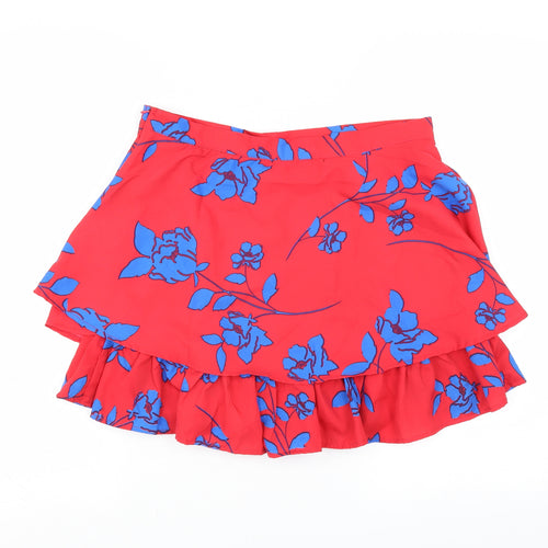 Boohoo Womens Red Floral  A-Line Skirt Size 14