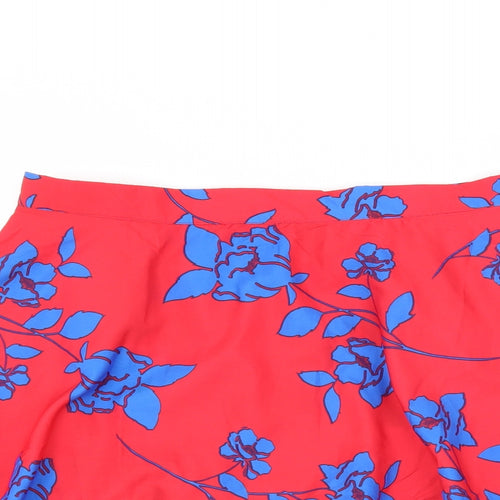 Boohoo Womens Red Floral  A-Line Skirt Size 14