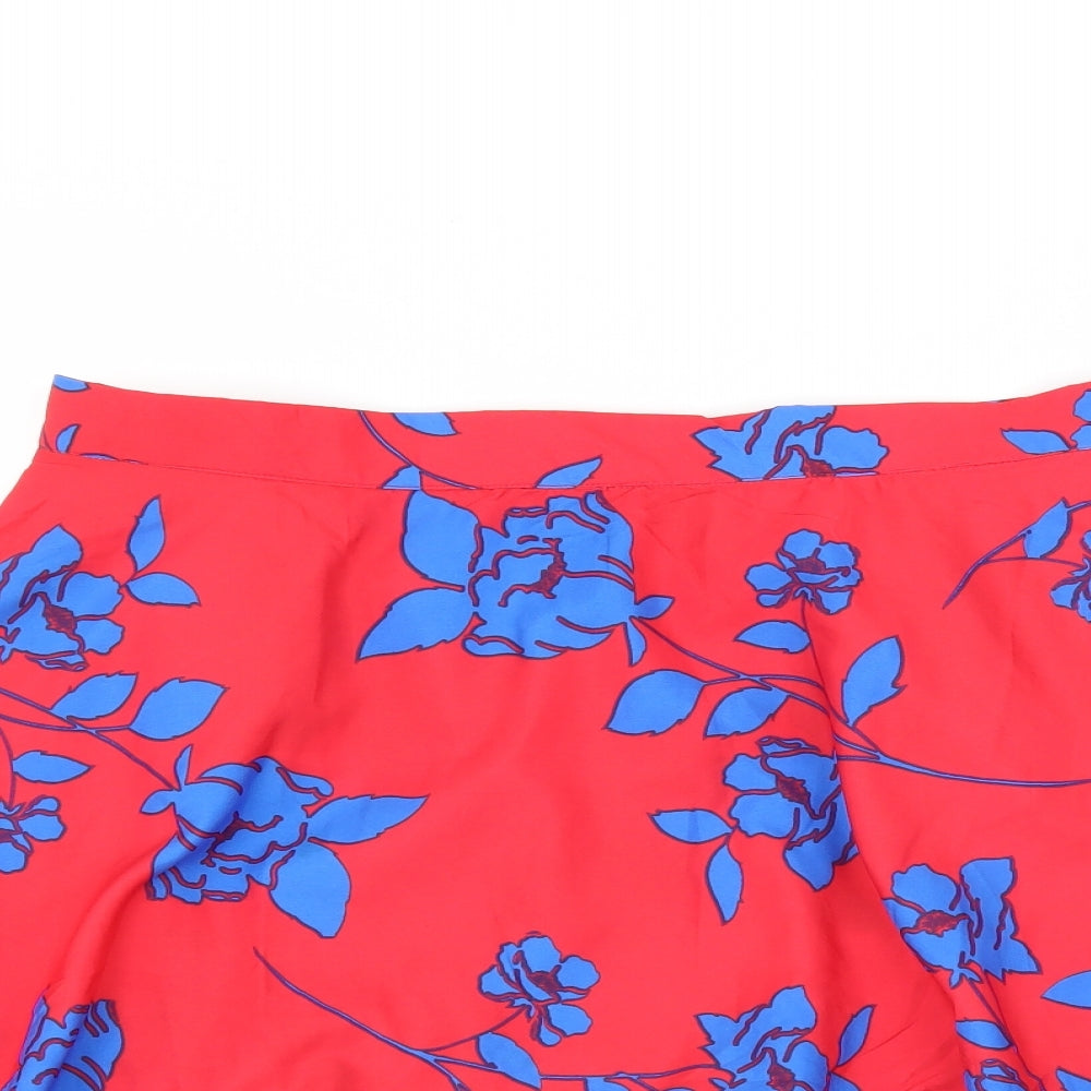 Boohoo Womens Red Floral  A-Line Skirt Size 14
