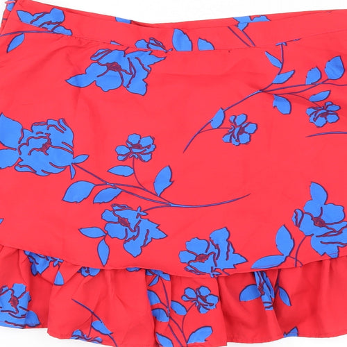 Boohoo Womens Red Floral  A-Line Skirt Size 14