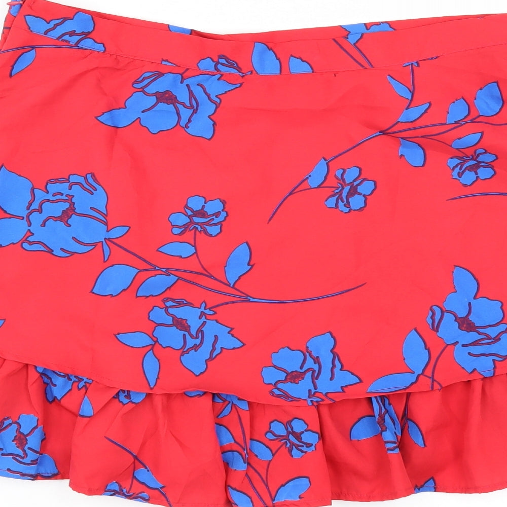 Boohoo Womens Red Floral  A-Line Skirt Size 14