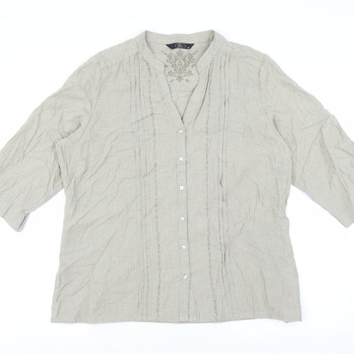 BM Womens Beige Striped  Basic Blouse Size 16