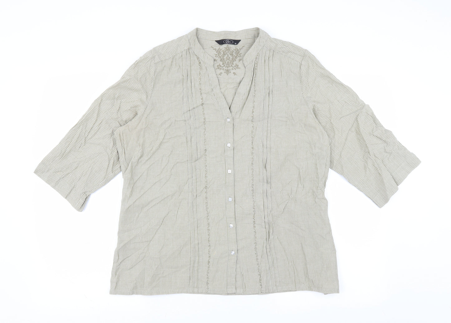 BM Womens Beige Striped  Basic Blouse Size 16