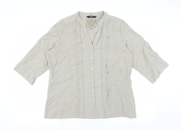 BM Womens Beige Striped  Basic Blouse Size 16