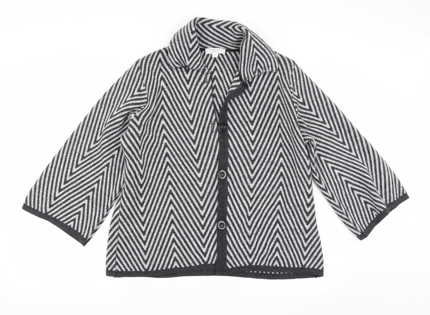 Signiture Experience Womens Grey Geometric  Cardigan Jumper Size L