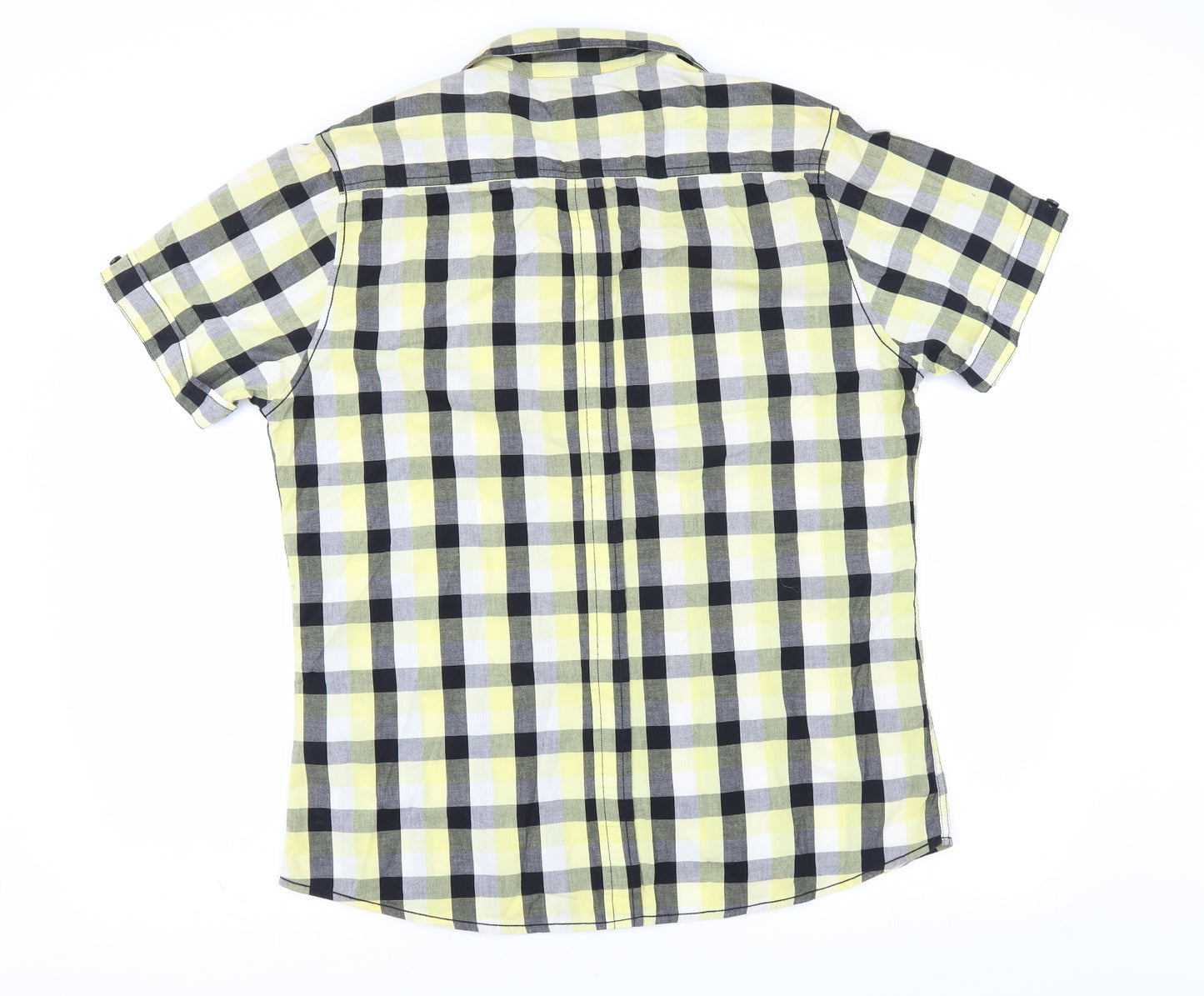 Easy Mens Yellow Check   Button-Up Size L