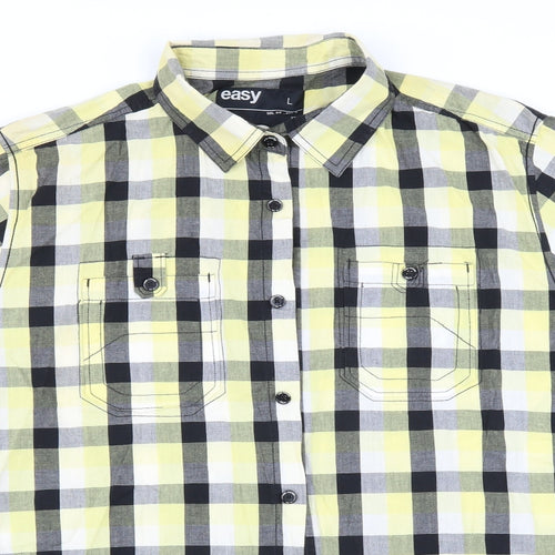 Easy Mens Yellow Check   Button-Up Size L
