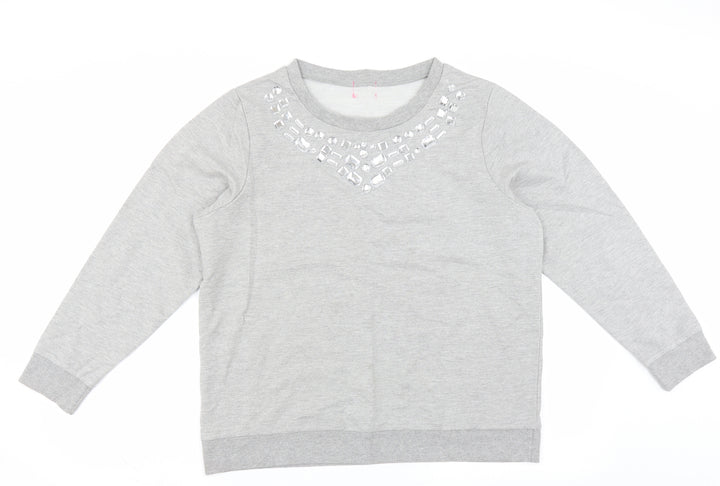 Preworn Womens Grey   Pullover Sweatshirt Size 12  - beaded neckline